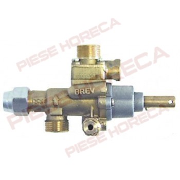 Robinet gaz, ax rotund cu diametrul de 10mm, intrare/iesire gaz de M20x1,5, conector termocupla M8x1, conector flacara de veghe M10x1.  Acest cod inlocuieste robinetul JUNKERS tip CH1110 