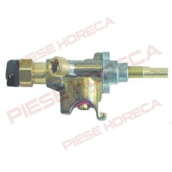 Robinet gaz SABAF tip 10, prindere pe teava cu clema, conexiune termocupla cu papuc, iesire gaz ¼” (D 8mm), dimensiuni ax 26/12mm si 6,5x8mm (fixare buton), duza bypass 0mm. Pentru MBM, LOTUS. 