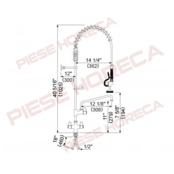 Baterie prespalare cu dus flexibil si pipa lavoar cu montare pe blat