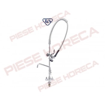 Baterie prespalare cu dus flexibil si pipa lavoar cu montare pe blat