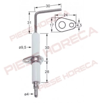 Electrod ceramic cu flansa pentru aprindere tigaie basculanta, cuptor convectie, convectomat masina fiert paste, bolitor Zanussi