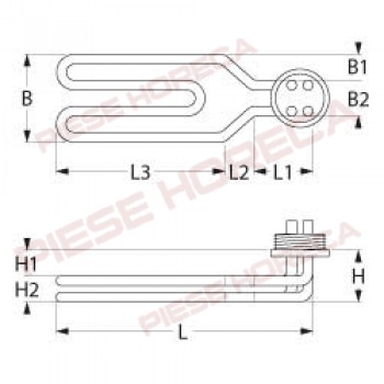 Rezistenta 2400W cuva, tanc spalare masina vase Lamber, filet 1¼", 3 grupuri, alimentare 230V 