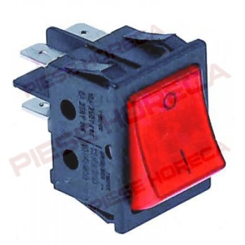 Intrerupator rosu, dimensiuni masurare 30x22mm, 2NO 250V 16A, cu iluminare, papuci tata 6.3mm, conexiune 0-1