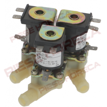 Electrovalva apa Muller cu trei iesiri drepte de 14.5mm, intrare de ¾”, alimentare 230VAC, masina spalat rufe Danube