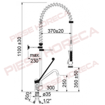 Baterie prespalare, inaltime 1100mm cu dus si pipa spalator