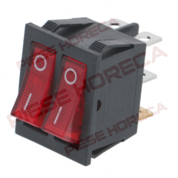 Intrerupator basculant dublu culoare rosie, iluminat, 16A, 250V