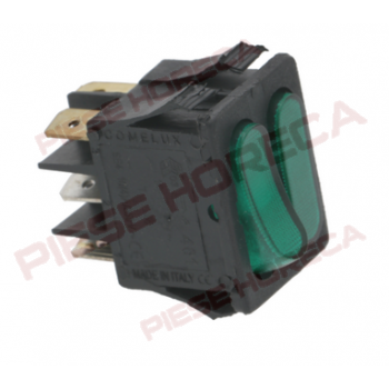 Intrerupator basculant verde cu indicator tensiune, 16A, 250V