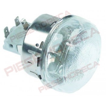 Lampa cuptor 77.944, montare pe diametru de 65,5mm, alimentare 230V, putere 40W, bec tip E14, temperatura maxima constructiva 300◦c, se livreaza completa. Pentru cuptoare CB, IME TURBO, INOKSAN, LINCAT, ROLLER-GRILL, SUPREMA