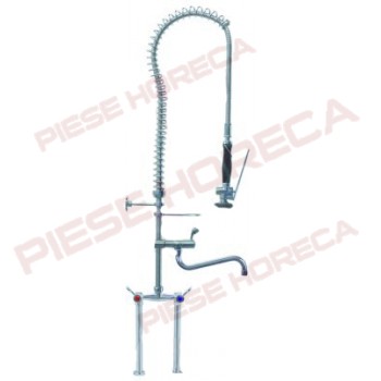 Baterie cu dus prespalare si pipa, doi robineti ceramici,  inaltime-1220mm, lungime pipa-220mm, conexiuni apa ½”, distanta de fixare -150mm.Se livreaza completa cu toate elementele de fixare. Tip Gastrotop Premium