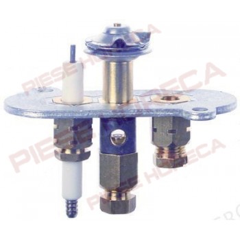 Arzator pilot cu doua flacari cod 14. Se livreaza cu electrod aprindere, duza  pentru gaz natural, conector teava gaz de Ø6mm, conector termocupla 