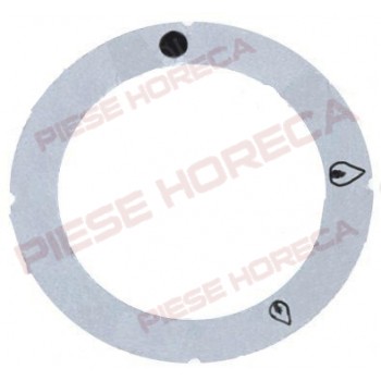 Inel indicator autoadeziv  pentru buton comanda robinet cu diametrul de 70mm, culoare argintie, simboluri – flacara mare/mica si oprit