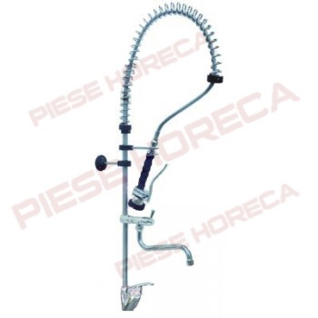 Baterie monobloc montare pe blat cu dus spalare, teava pentru spalator. Se livreaza completa cu elementele de fixare pe blat, pentru perete, racorduri flexibile